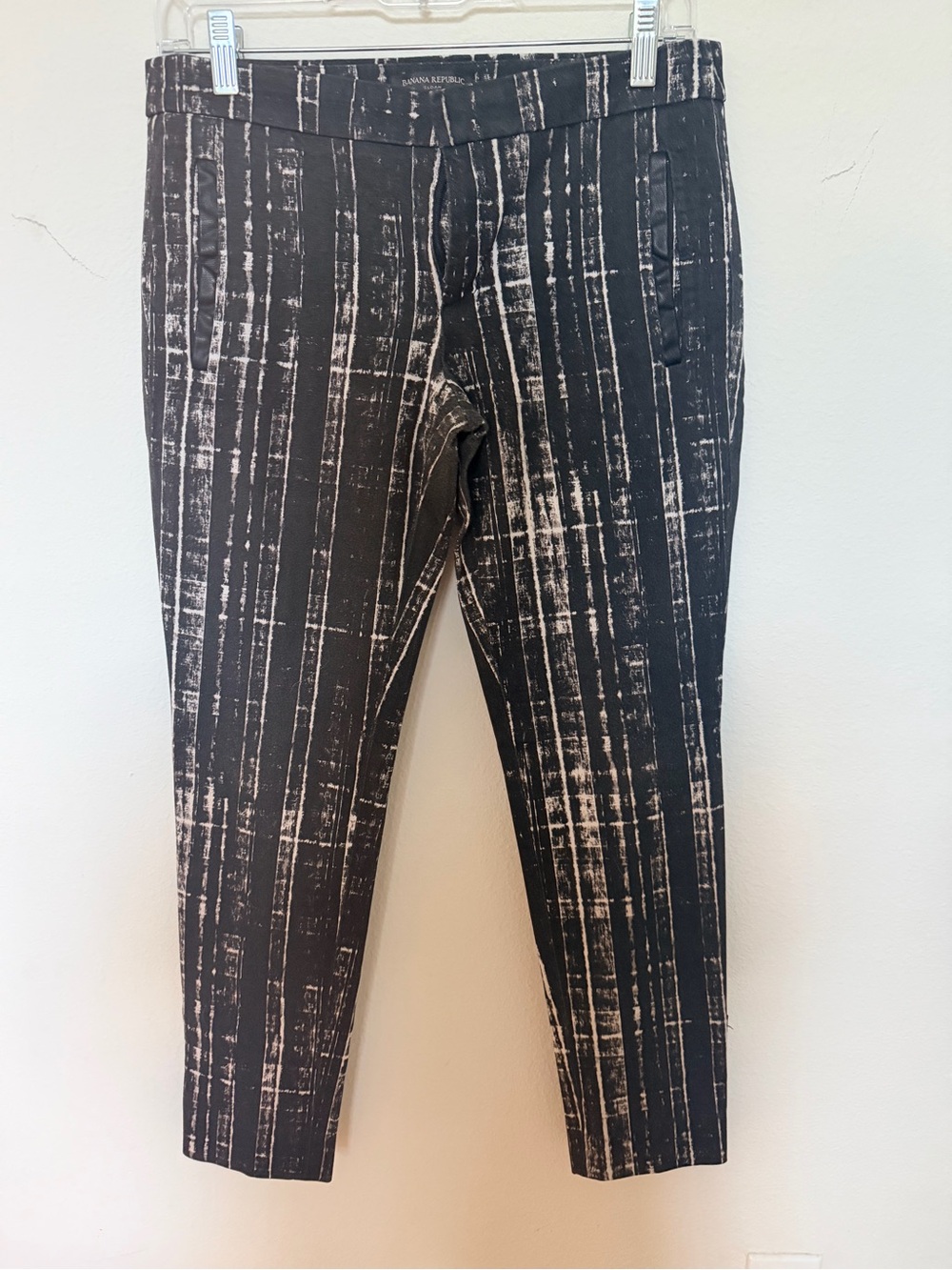 Banana Republic Sloan Abstract Stripe Faux Leather Trim Ankle Pant Size 4